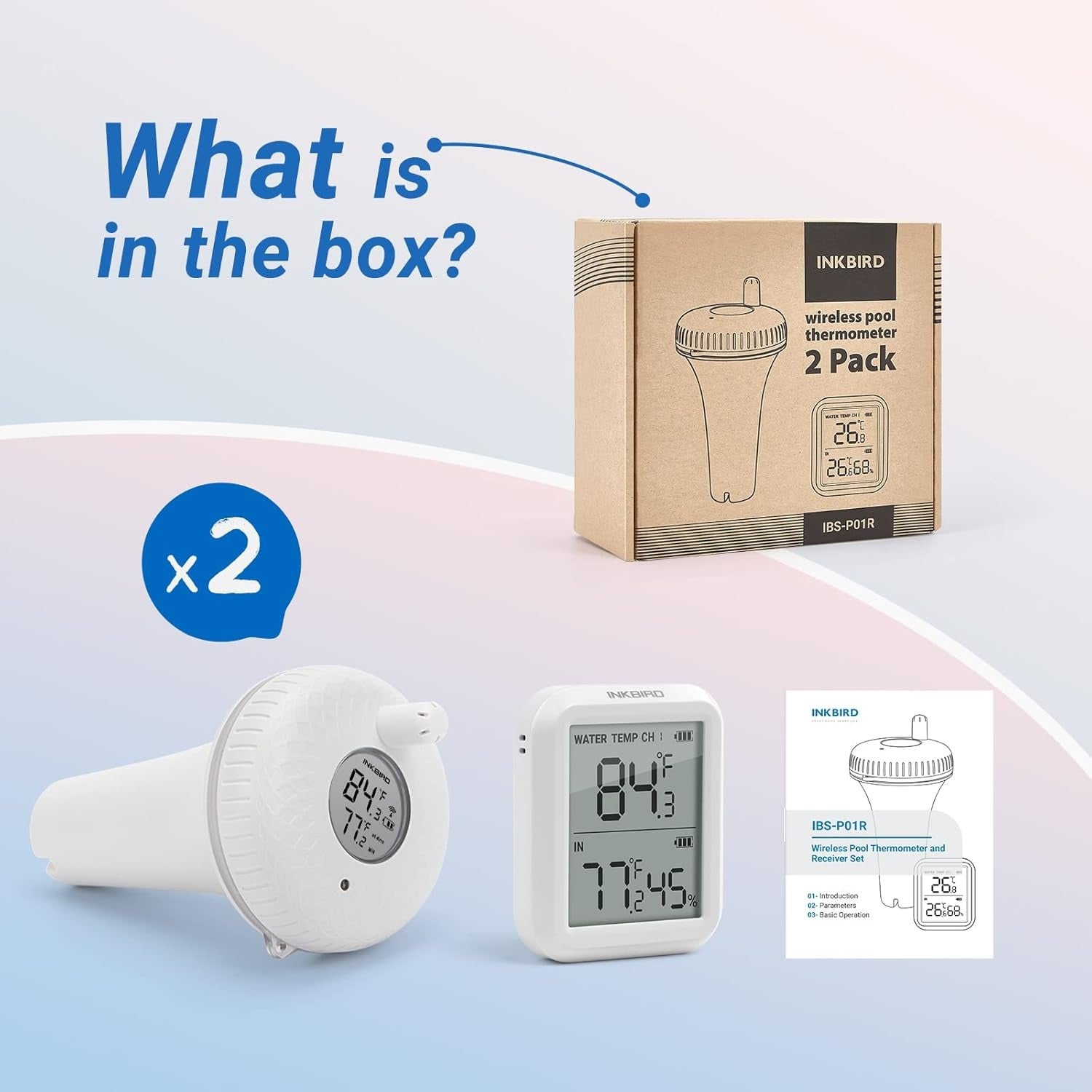2 Wireless Pool Thermometer IBS-P01R with Wireless Receiver IBS-P01R-O Set