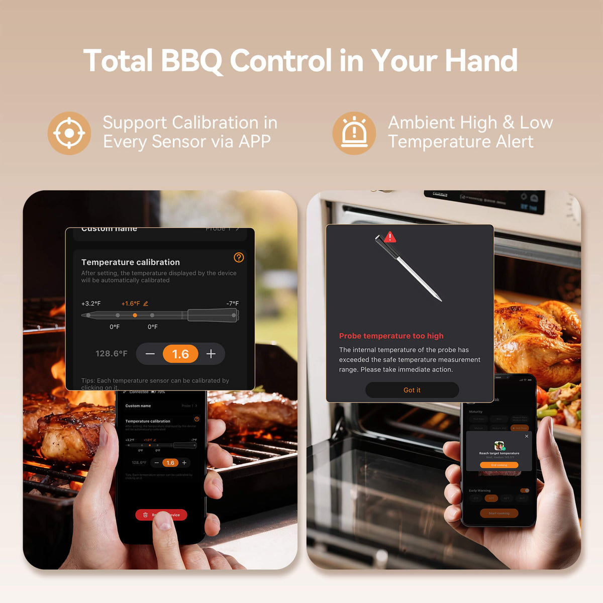 Thermomètre à viande WiFi et Bluetooth certifié NIST INT-31-BW