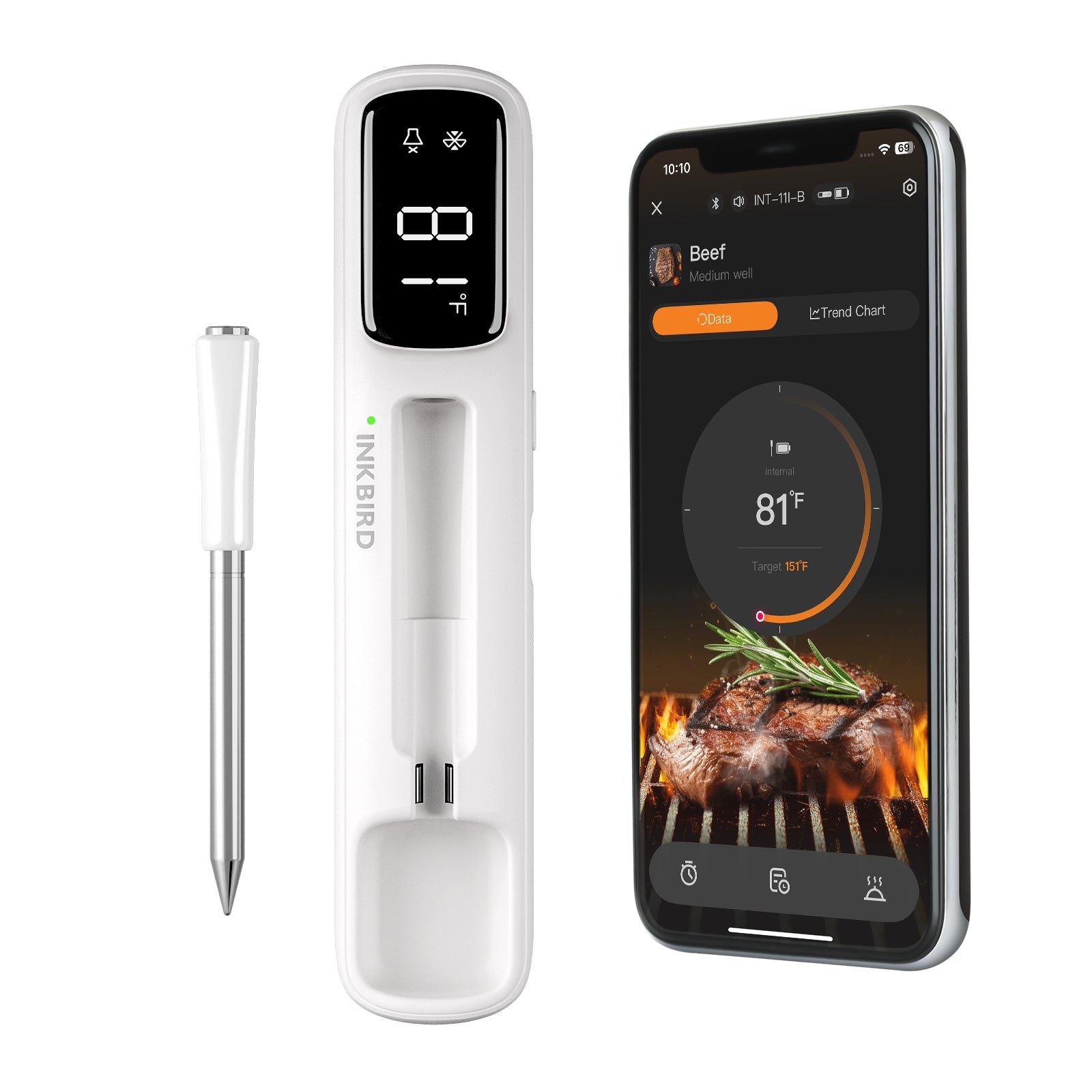 Bluetooth Mini Wireless Meat Thermometer INT - 11I - B - INKBIRD