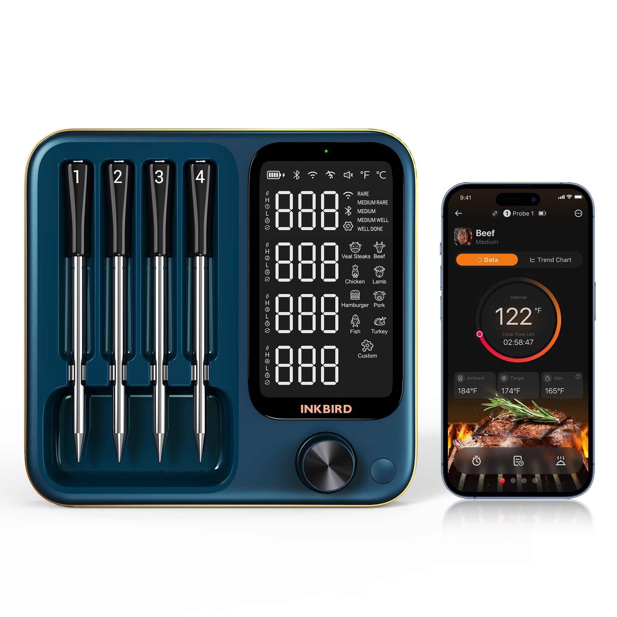 INKBIRD INT-14S-BW 4-Probe Multi-Sensor Wireless Meat Thermometer