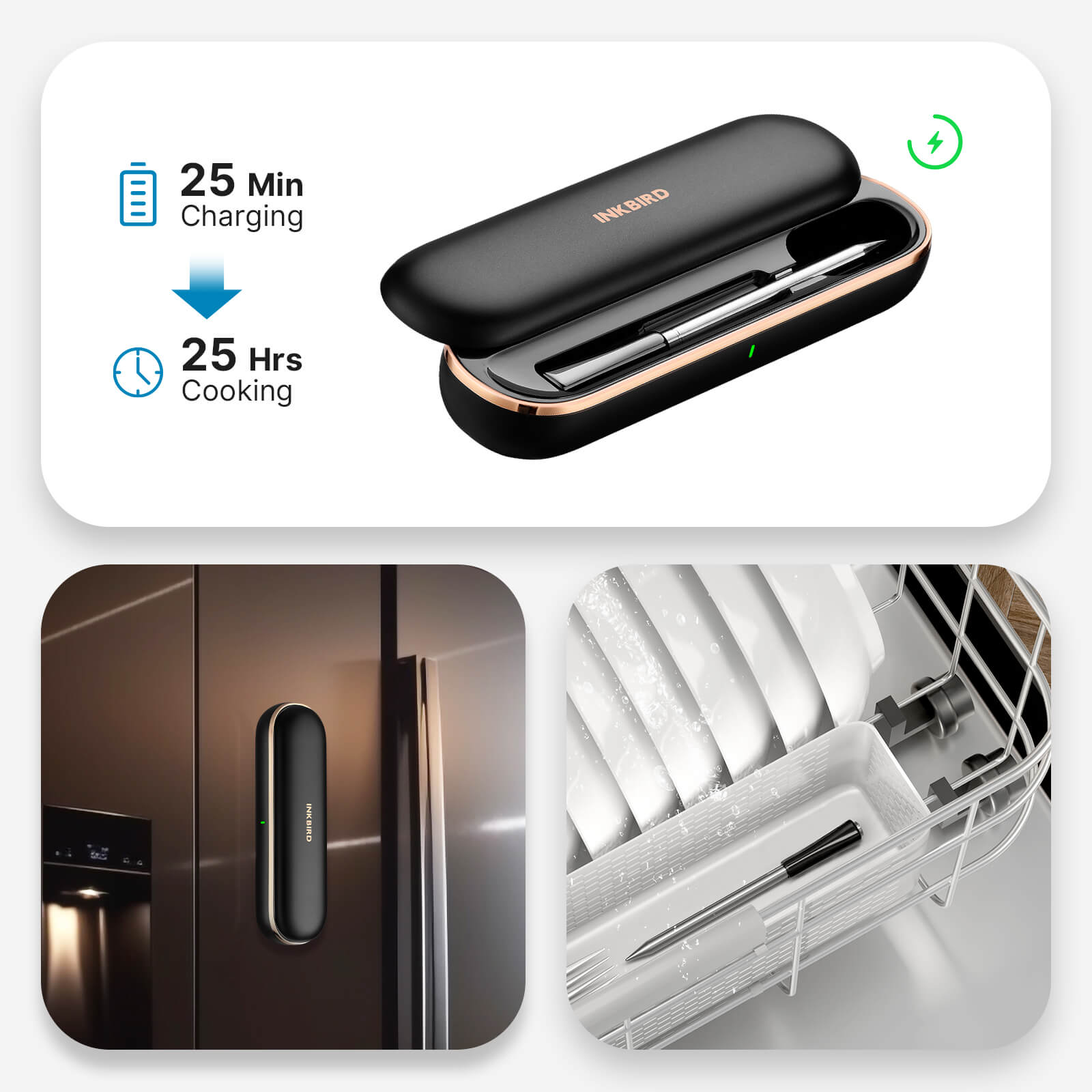 INT-11P-B Charging, Magetic Base, Dishwasher-Safe Features