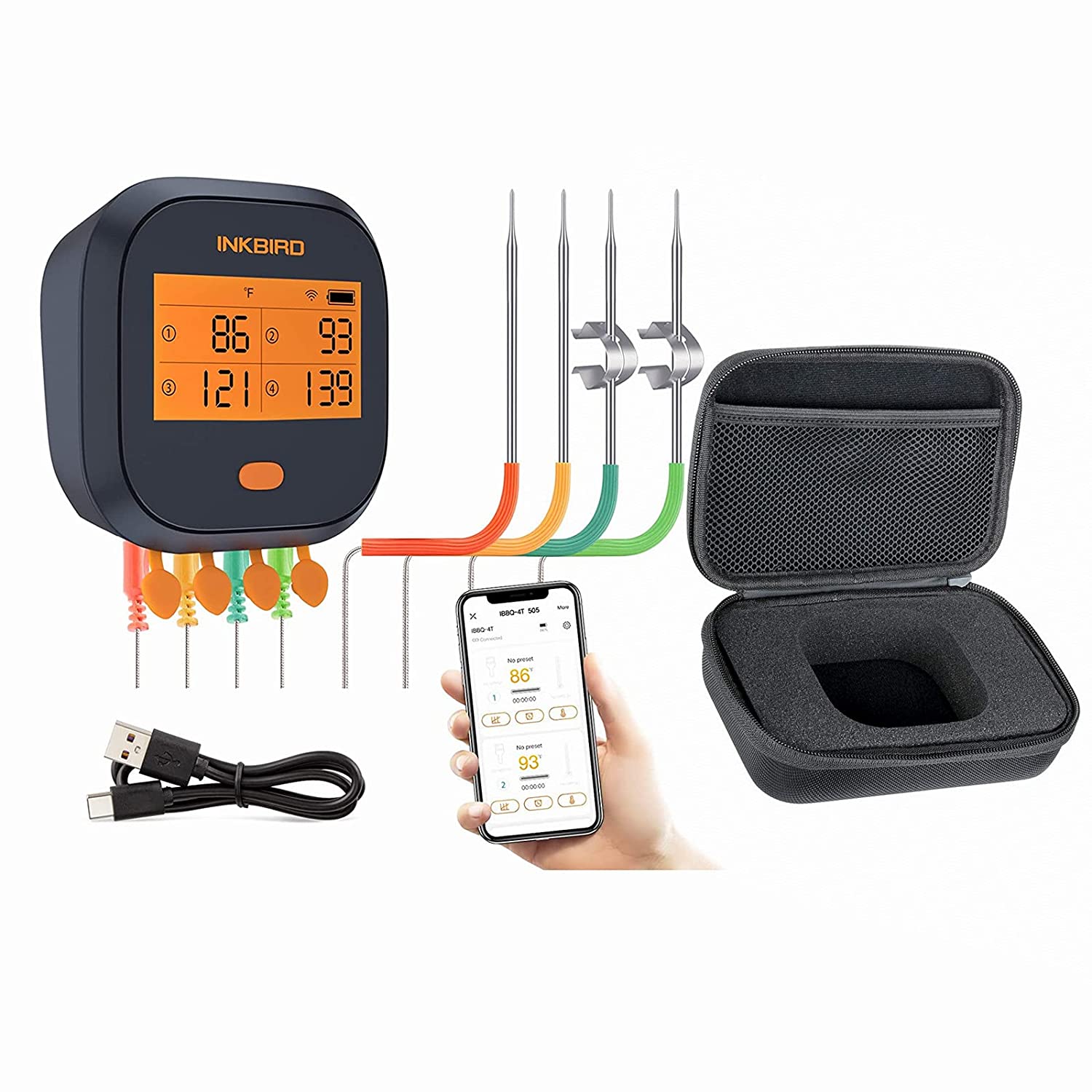 WiFi Grill Thermometer IBBQ - 4T with Portable Case - INKBIRD