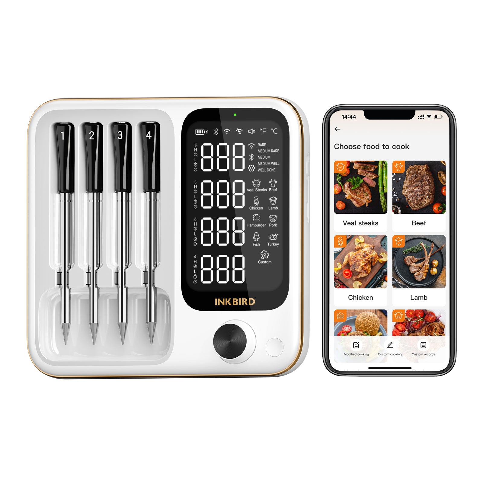 WiFi- und Bluetooth-Fleischthermometer INT-14-BW