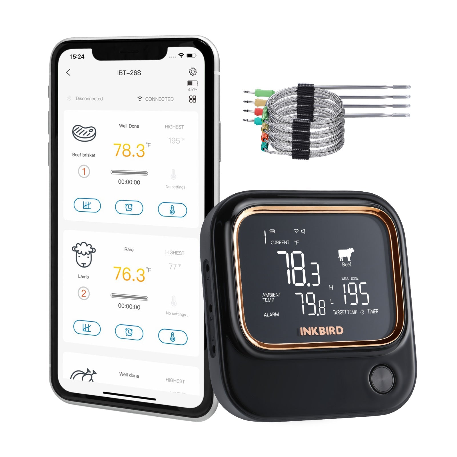 2.4GHz WiFi and Bluetooth BBQ Thermometer IBT - 26S - INKBIRD