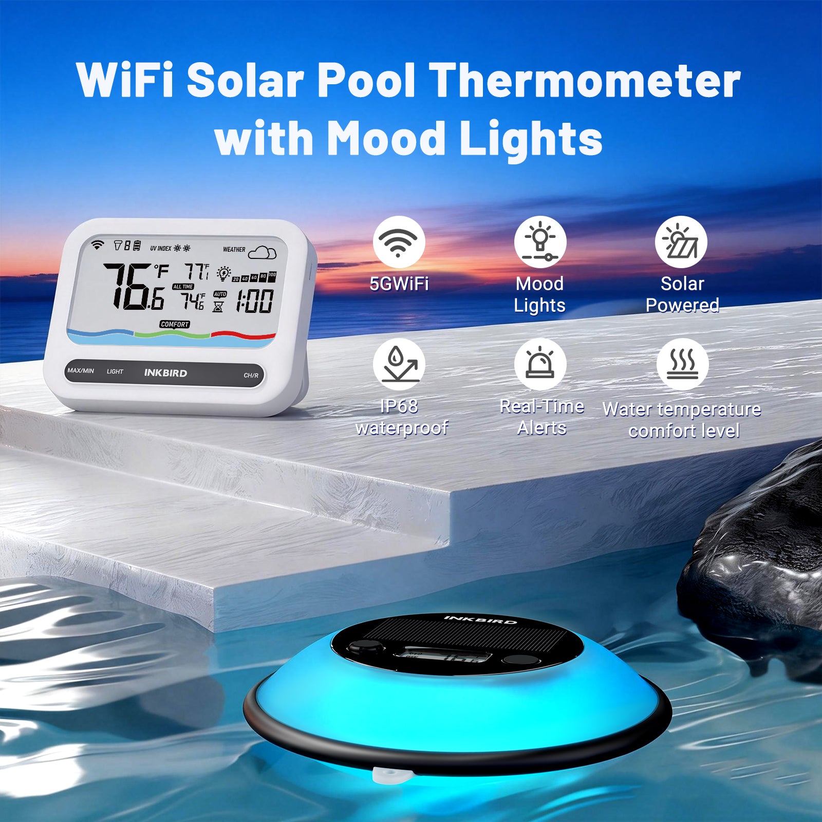 Solar Pool Thermometer IBS-P05 with Ambient Light