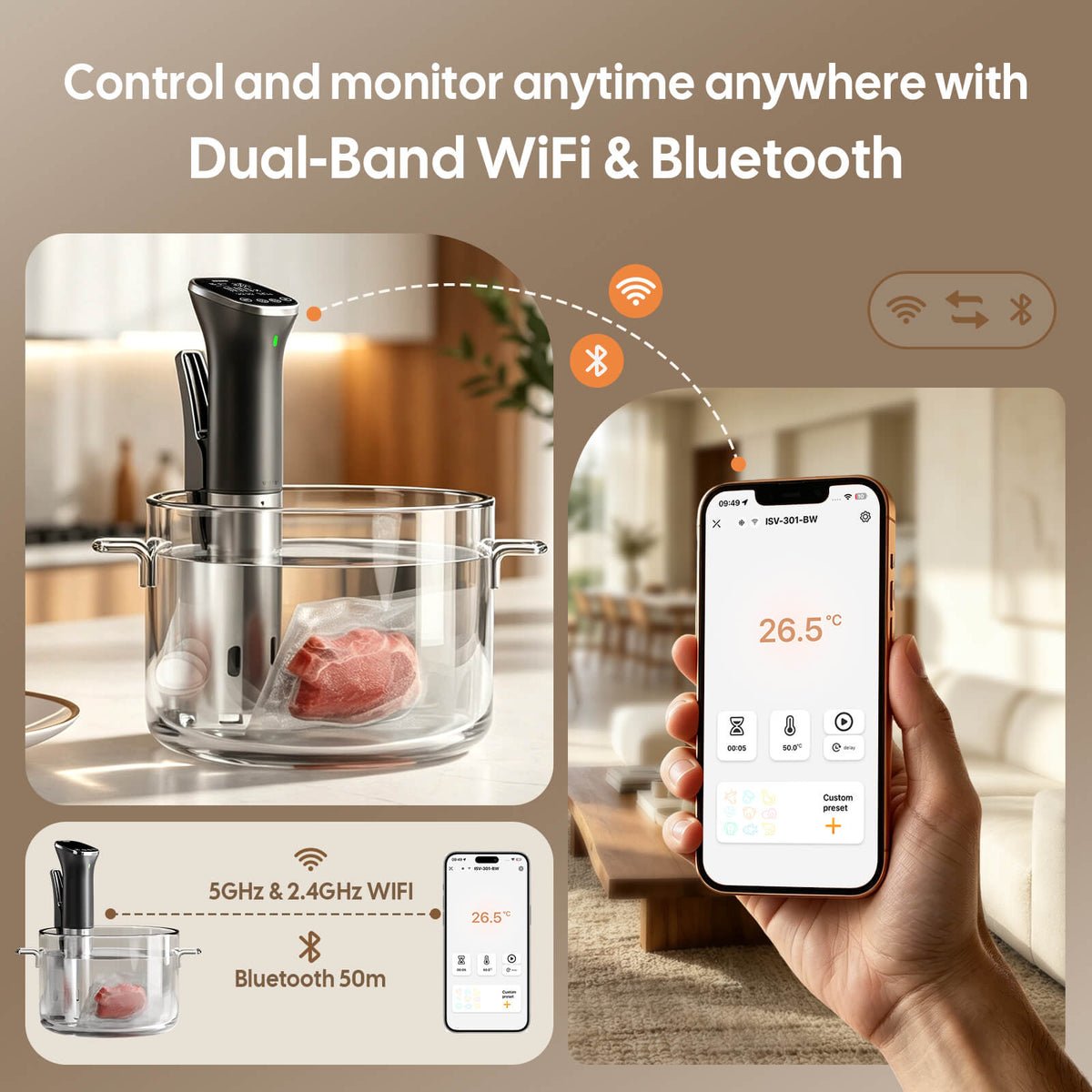 WiFi & Bluetooth Sous Vide Cooker ISV-301-BW