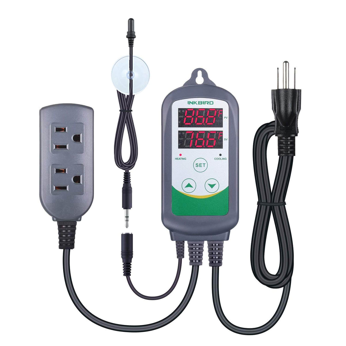 Digitale temperatuurregelaar, stopcontact, 230 V, met sensor, verwarmen Digitale temperatuurregelaar, stopcontact, 230 V, met sensor, verwarmen