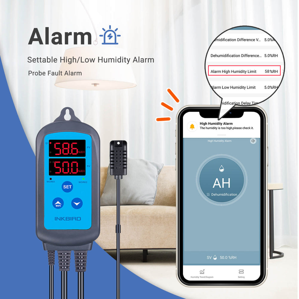 INKBIRD Digital Humidity Controller Pre-Wired Outlet Dual Stage
