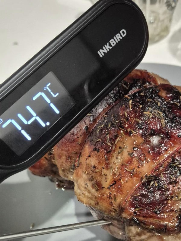 Instant-Read Meat Thermometer Checking Cooked Meat