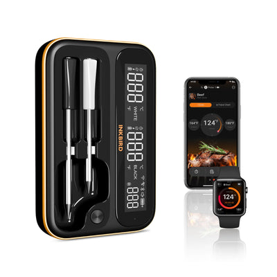 INT-12-BW Black Thermometer with Phone and Apple Watch