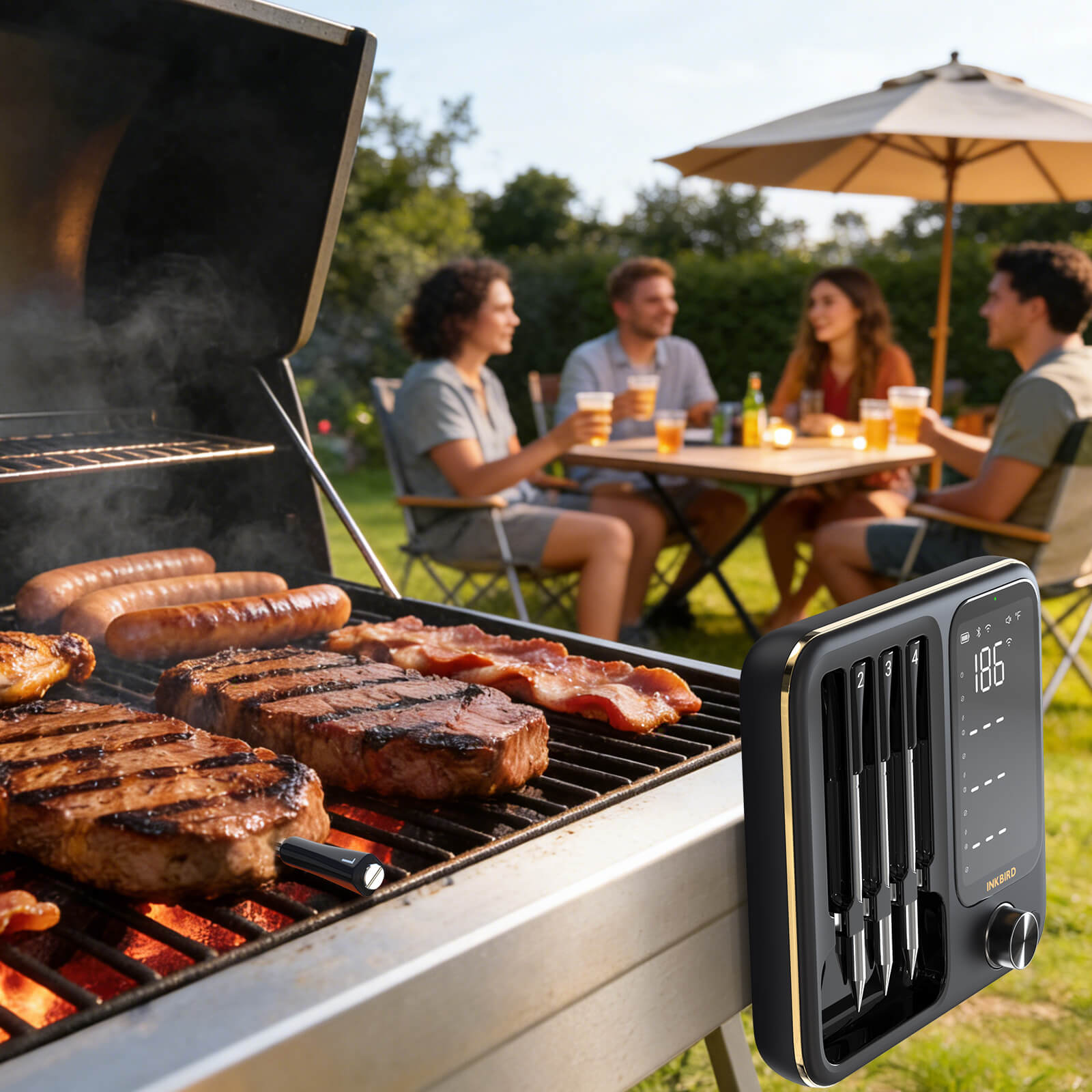 INT-14-BW Sticking on Grill with People Sitting Away