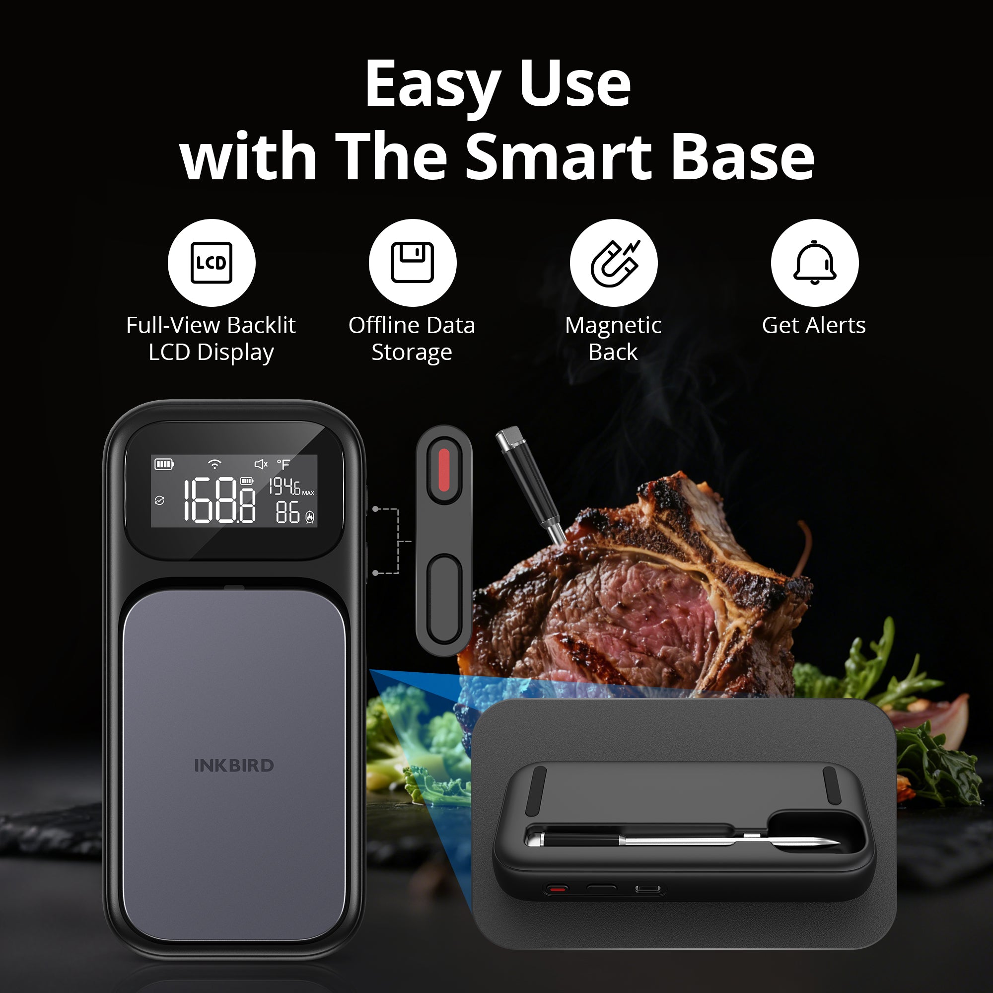 BBQOVN Thermomètre à viande intelligent sans fil WiFi portée BBQOVN Thermomètre à viande intelligent sans fil WiFi portée