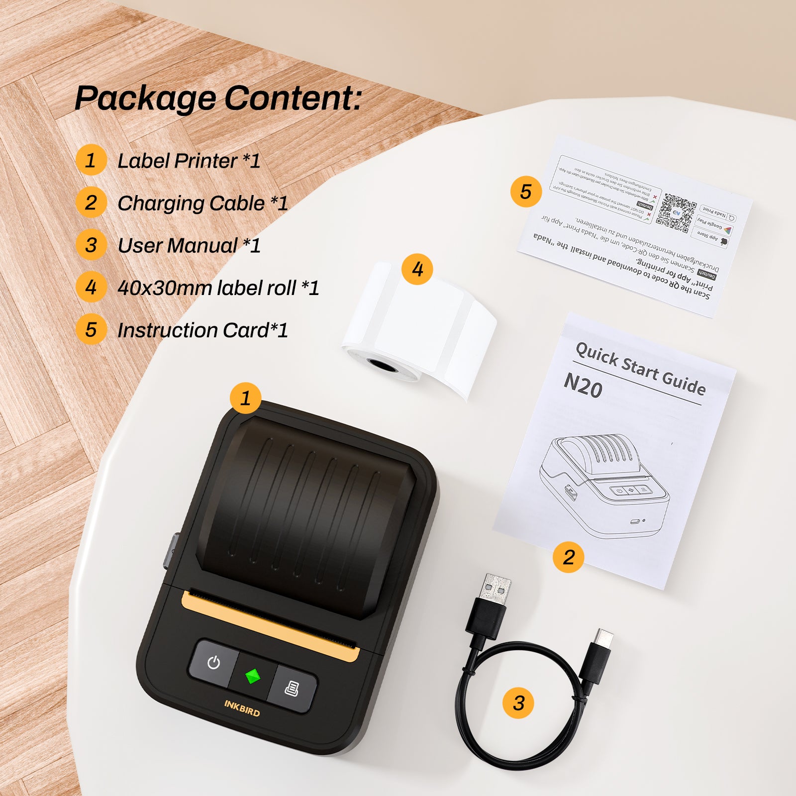 N20 Bluetooth Label Printer Package Content