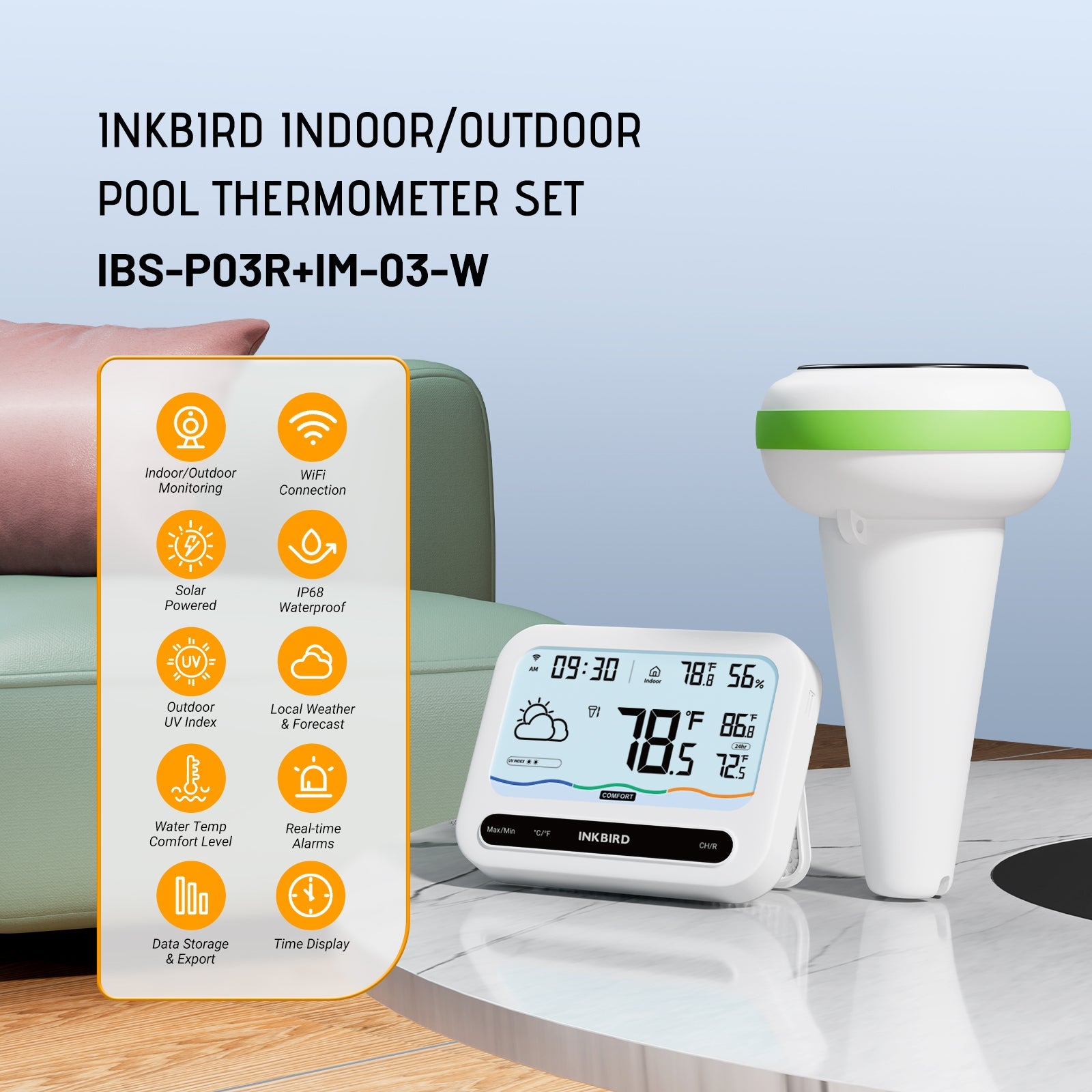 WiFi Pool Thermometer Set IBS - P03R+IM - 03 - W - INKBIRD