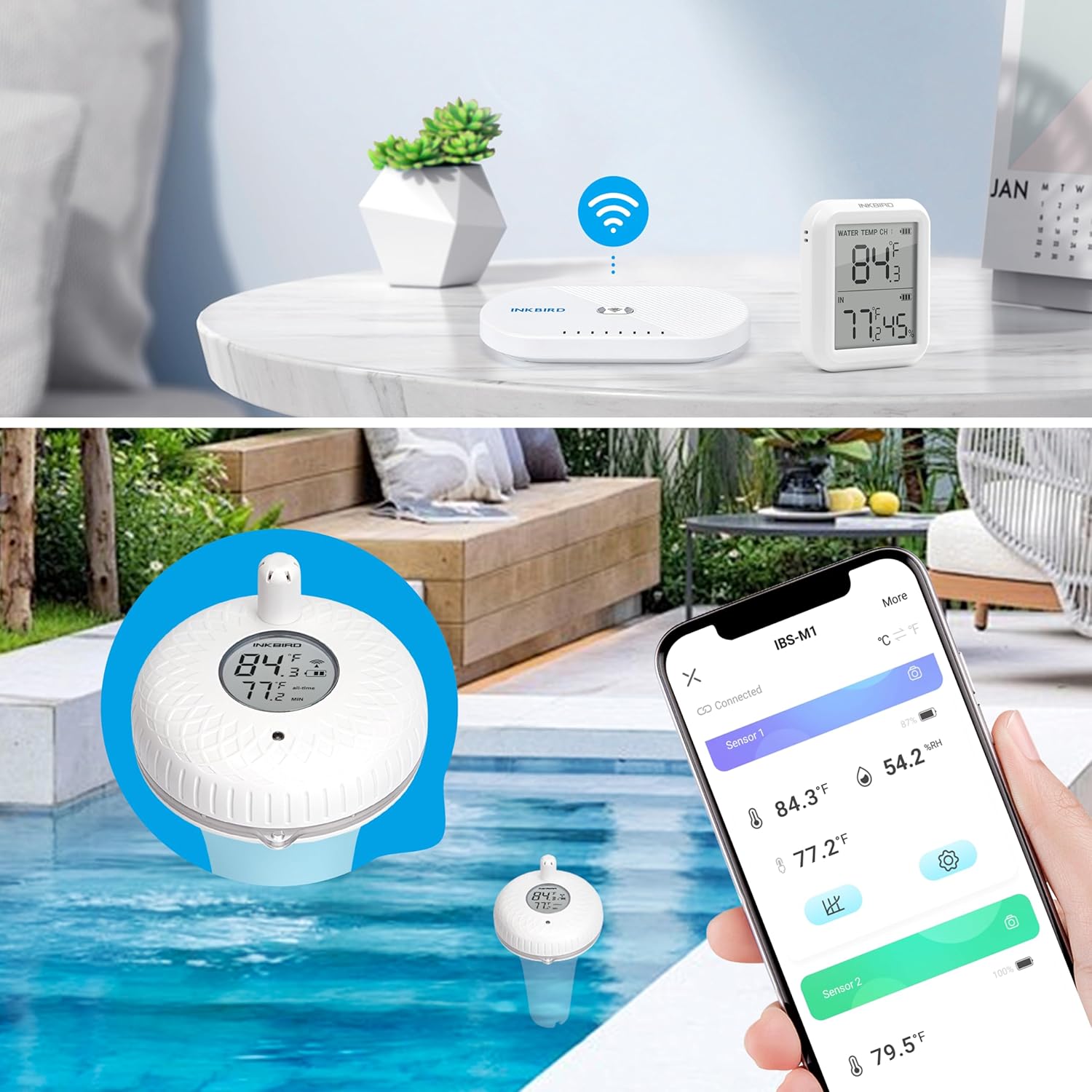Wireless Pool Thermometer Set IBS - P01R with WIFI Gateway IBS - M1 - INKBIRD