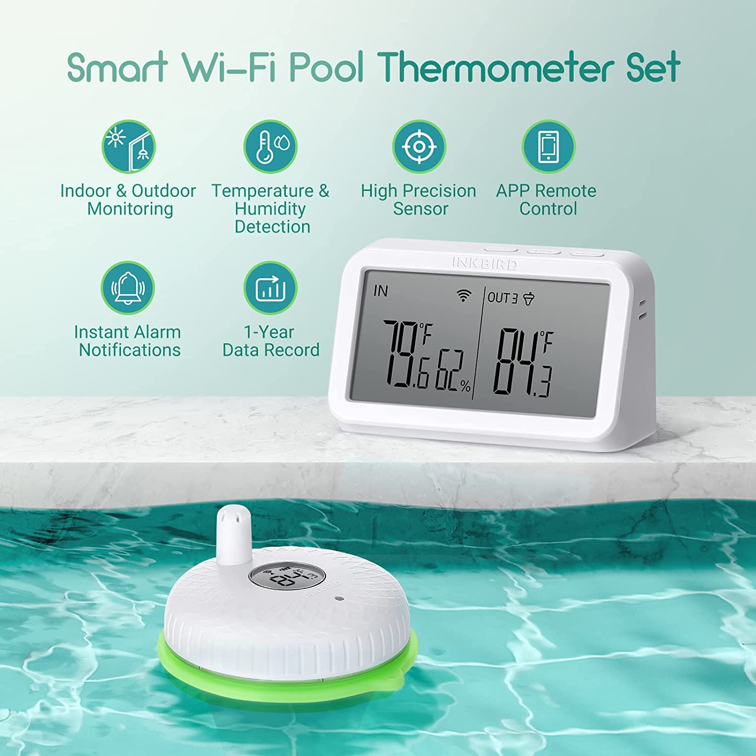 Wireless Pool Thermometer Set IBS - P02R with WIFI Gateway IBS - M2 - INKBIRD