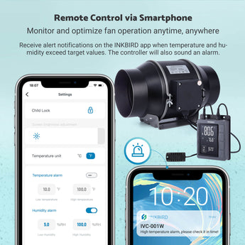 6" Smart Inline Duct Fan with Temperature Humidity Controller IVC - 001W - INKBIRD