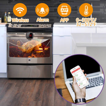 Termometro Per Carne Senza Fili PeachStreet - Bluetooth, 2 Sensori, Impermeabile IP68, Portata 150m, Per BBQ, Forno, Griglia