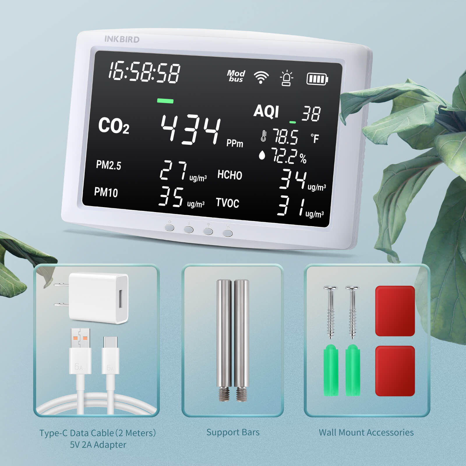 Wireless 8 - in - 1 Air Quality Monitor IAQM - 128W - INKBIRD